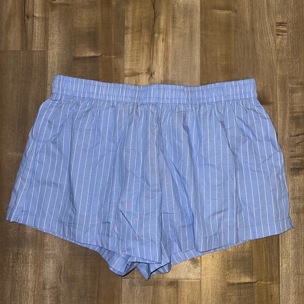Princess Polly Cotton Blue & White Stripped Drawstring Shorts Size 12